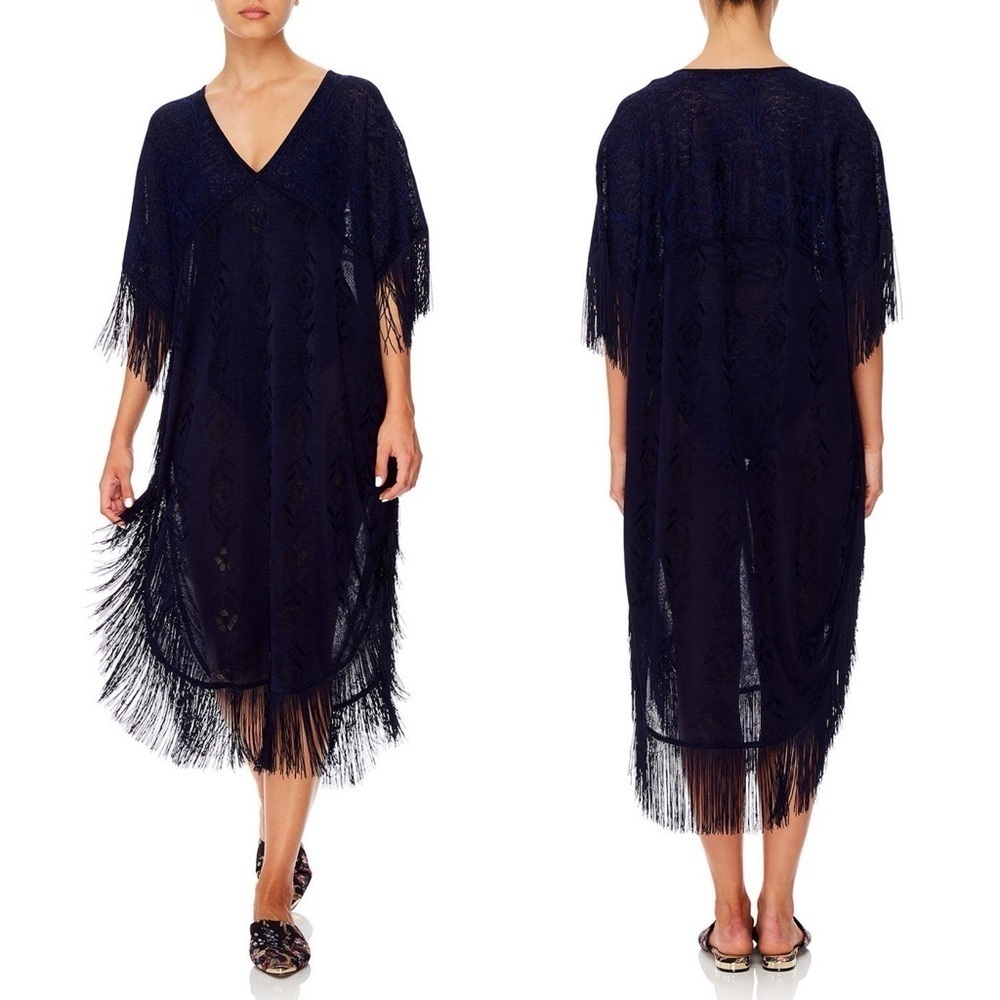 Camilla Navy Fringed Kaftan